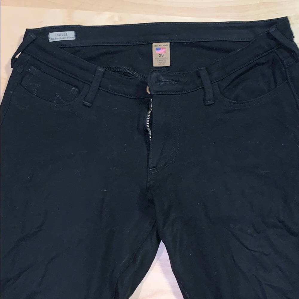 Black stretchy skinny True Religion jeans.